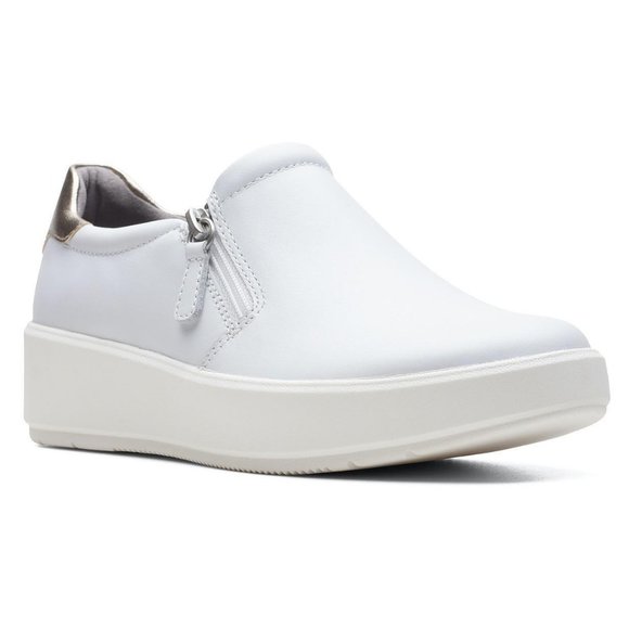 Clarks Shoes - NIB Clarks Collection Layton Step Leather Side Zip Slip-On Sneakers Sz 9.5 Whi